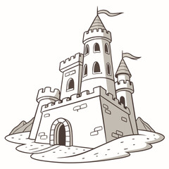 Cartoon Sandcastle With Flags drawing illustration