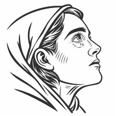 Woman profile with headscarf black and white illustration
