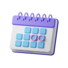 Modern calendar with blue dates and two pink circles, clean white background, schedule, planning,...