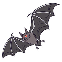 Frightening grey bat with red eyes flying dark wings