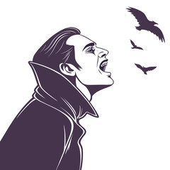 Vampire with birds Dracula horror