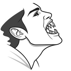 Fanged vampire profile with sharp teeth fangs black and white