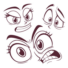 Cartoon eyes and mouths expressing emotions expressions