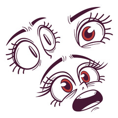 Cartoon eyes with surprised expressions shocked wide open