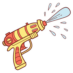 Yellow and red water gun spraying blue water vector
