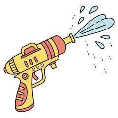 Yellow and red water gun spraying blue water vector
