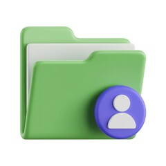 Green folder with blue user icon on white background, representing file sharing, user management, or collaborative digital access.