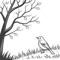 Bird on grass near tree nature wildlife