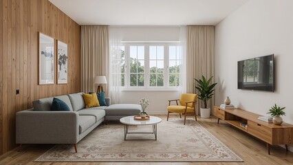 Fototapeta premium Minimal living room with colorful design