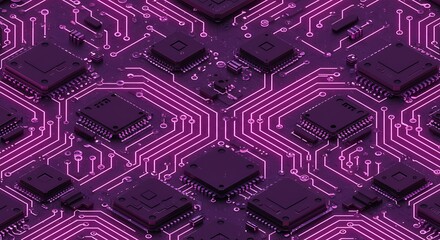 Abstract isometric view of interconnected computer circuit boards in a repeating pattern.