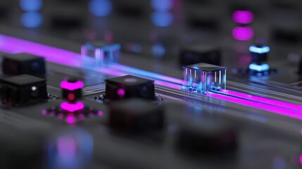 Close-up view of illuminated circuit board components.