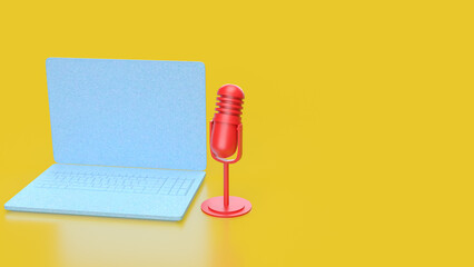 The Laptop and microphone for Pod cast or social media 3d render.
