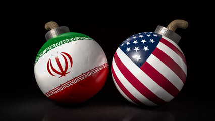 The American and Iran flag on Bomb for war crisis concept 3d Rendering.