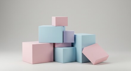 Fototapeta premium Pastel Geometric Harmony: Stacked Cubes in Soft Light, Minimalist Composition
