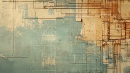 Obraz premium Architectural Blueprint Overlay on Distressed Texture: A Modern Grunge Aesthetic