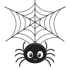 Obraz premium Smiling black spider is hanging from a black web on a transparent background