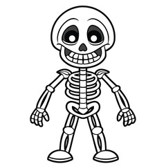 Smiling cartoon skeleton stands, showcasing every bone; ideal for Halloween themes with transparent background