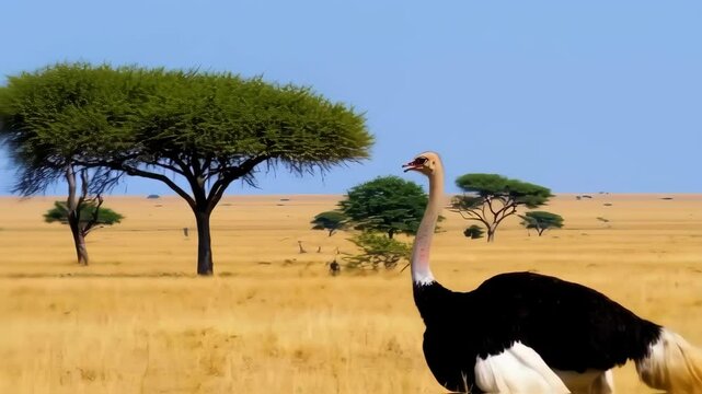 Ostrich in the savannah nature wild life