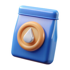 3d blue liquid container with a water drop icon isolated on transparent background