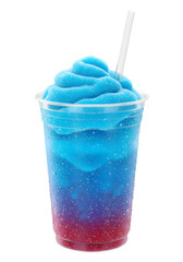 A brightly colored drink with a straw presenting a refreshing slush ice in a clear cup captured in high fidelity for a vibrant isolated on white or transparent background. PNG