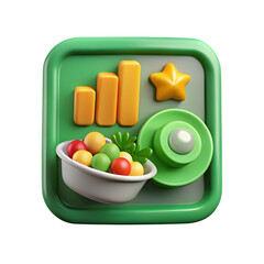 3d realistic icon of healthy food and business growth metrics isolated on transparent background