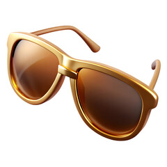 Stylish gold framed sunglasses with brown lenses isolated on transparent background