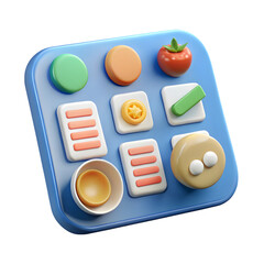 Cute 3d app icons on a blue grid isolated on transparent background