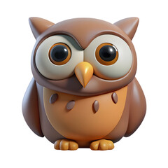 Cute cartoon brown owl with big eyes isolated on transparent background