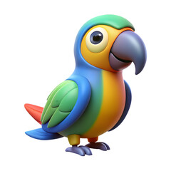Naklejka premium Cute 3d cartoon parrot with vibrant rainbow colors isolated on transparent background