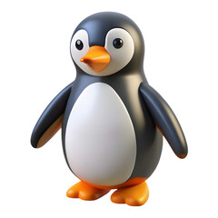 Cute cartoon penguin character with big eyes isolated on transparent background