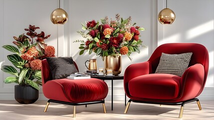 Obraz premium Elegant lounge space with cozy seating high resolution photo