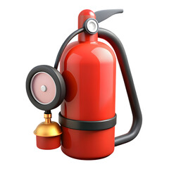 Red fire extinguisher with pressure gauge isolated on transparent background