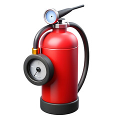 Red fire extinguisher with pressure gauge isolated on transparent background