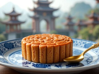 Traditional Moon Cake served on a plate