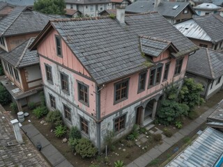 Historic Pink House in Old European Town