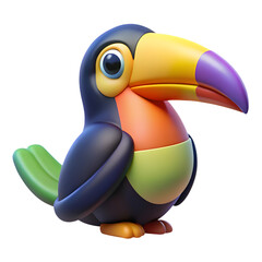 Cute cartoon toucan bird with colorful beak isolated on transparent background