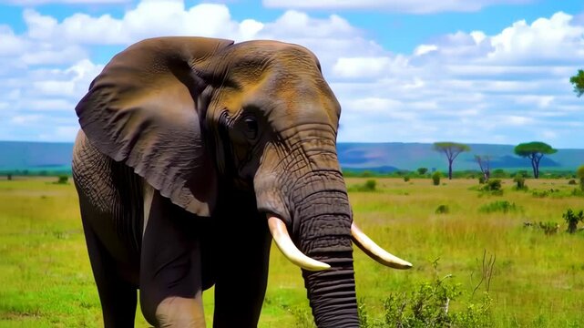Elephant in the wild life savana field