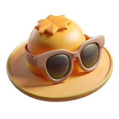 Stylized yellow sun hat with sunglasses isolated on transparent background