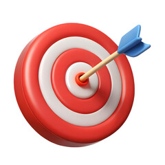 Blue arrow hitting the bullseye on a red and white target isolated on transparent background