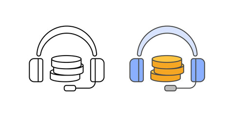 BNPL user support icon with headset and coins, ideal for finance help, customer service, and buy now pay later assistance illustrations.