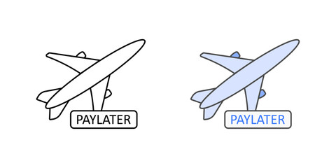 BNPL for travel icon with airplane and pay later badge, perfect for trip financing, digital bookings, and buy now pay later travel services.