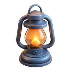 Classic kerosene lantern with a warm glowing flame isolated on transparent background