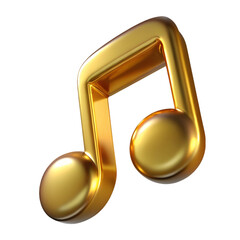 Shiny golden eighth note symbol isolated on transparent background