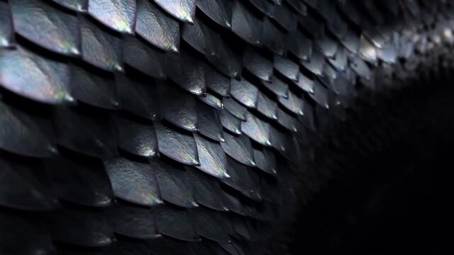Living Scales: Intricate dragon scale patterns ripple gently in blackness, hinting at mythical tension and living surface design.