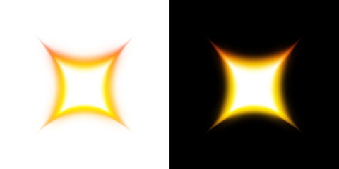 Orange glowing star burst shape on transparent and black backgrounds
