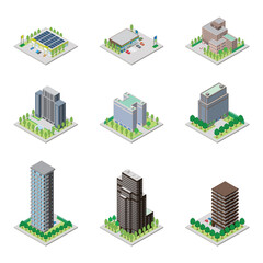 建物の立体的なイラスト. アイソメトリック画法.