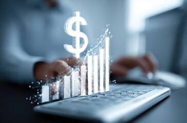 Financial Growth in the Digital Age: A close-up shot of a person's hand interacts with a holographic chart. Symbolizing investment growth, financial stability, and digital transformation