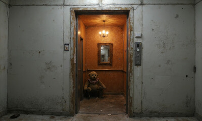 Teddy Bear in Abandoned Elevator Shaft