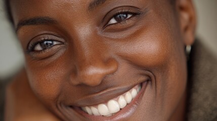 Close-up of smiling african female adult with warm expression and bright eyes