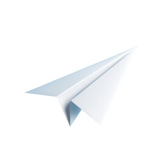 A Clean White 3D Rendered Paper Airplane Icon Transmitting a Message with Transparent Background PNG